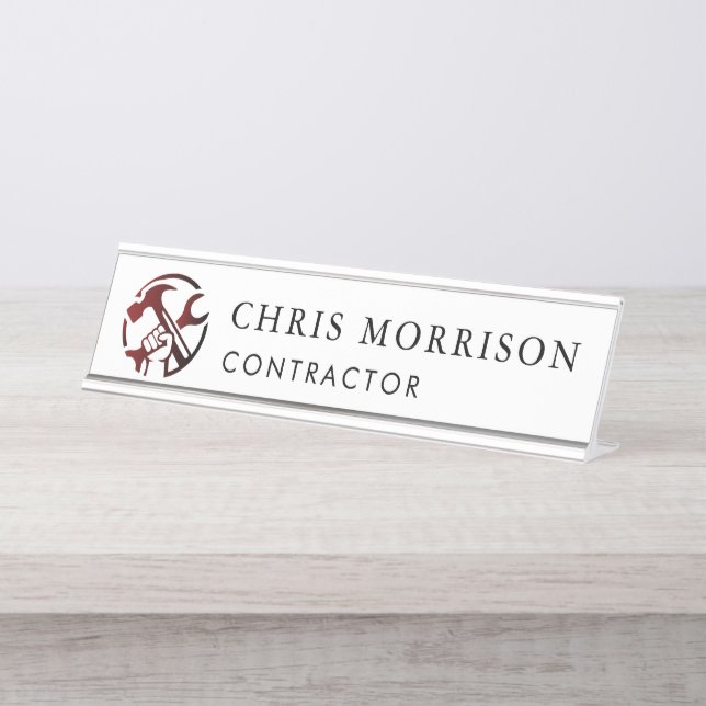 Placa De Mesa Construction Business Marketing Logo (Frente)