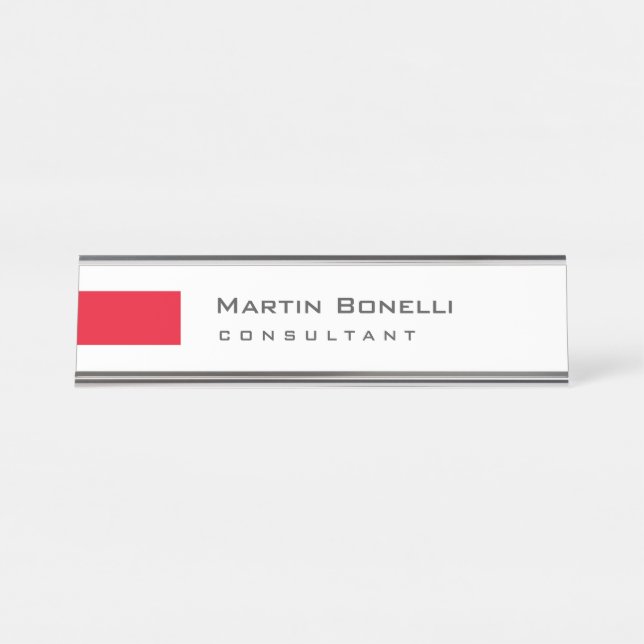 Placa De Mesa Consultor Simples Vermelho Branco Moderno (Frente)