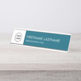 Placa De Mesa Conto Moderno Azul e Branco - Adicionar Logotipo, 
