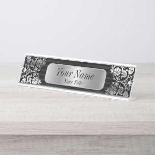 Placa De Mesa Cor damasco em Cinza de Prata e Preto Texto "MAL"