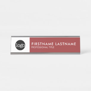 Placa De Mesa Cor de laranja e branco moderno - Adicionar logoti
