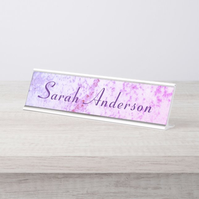 Placa De Mesa Cor-de-rosa e púrpura, monograma, marmoreado (Frente)
