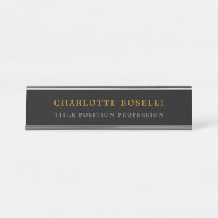 Placa De Mesa Cor Dourada clássica mínima de preto profissional