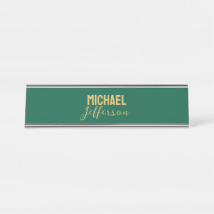 Placa De Mesa Cor elegante moderno minimalista nome verde dourad