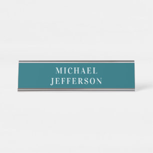Placa De Mesa Cor Personalizada de Cor Azul Teal Escuro Simples 