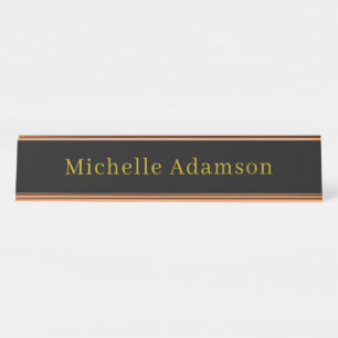 Placa De Mesa Cor Profissional Moderno Simples Dourado e Preto