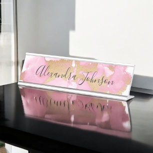 Placa De Mesa Cora a lavagem da folha cor-de-rosa e Dourado