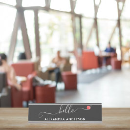 Placa De Mesa Coração de Olá com Script Moderno Mínimo