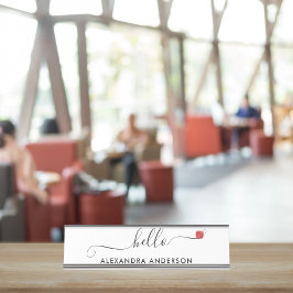 Placa De Mesa Coração de Olá com Script Moderno Mínimo