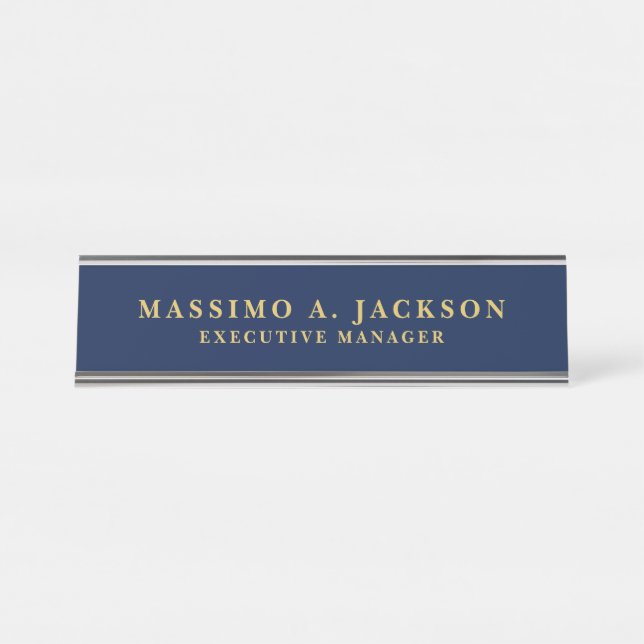 Placa De Mesa Cores Azul Dourado Profissional Moderno Simples (Frente)