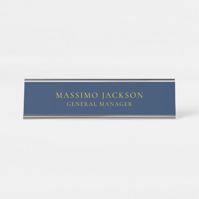 Placa De Mesa Cores Azul Ouro Profissional Tendências Minimalist (Frente)