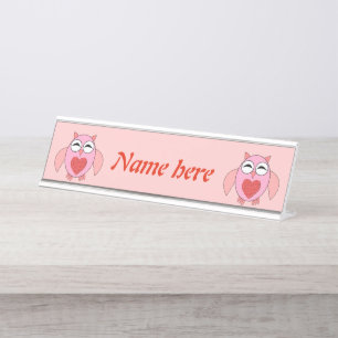 Placa De Mesa Coruja cor-de-rosa do coração do amor