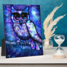 Placa de Mesa Coruja Olhos Grandes Azul Caprichosa
