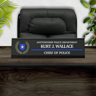 Placa De Mesa Crachá da Polícia de Linha Azul Thin