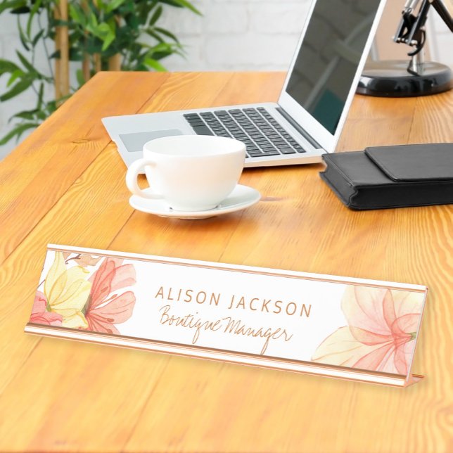 Placa De Mesa Cream ivory peach verão flores boutique manager (Criador carregado)