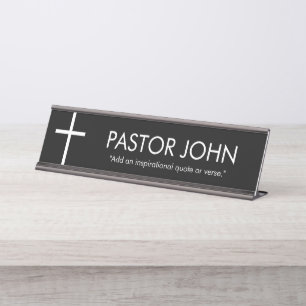 Placa De Mesa Cruz Branca Simples com Nome e Cotação em Preto