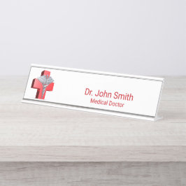 Placa De Mesa Cruz Médica Silver 3D
