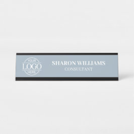 Placa De Mesa Custom Logo | Professional Dusty Blue Minimalist