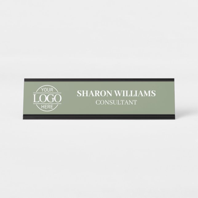 Placa De Mesa Custom Logo | Professional Taupe Beige Minimalist (Frente)