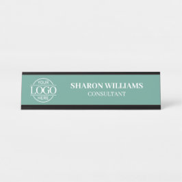 Placa De Mesa Custom Logo | Professional Teal Green Minimalist