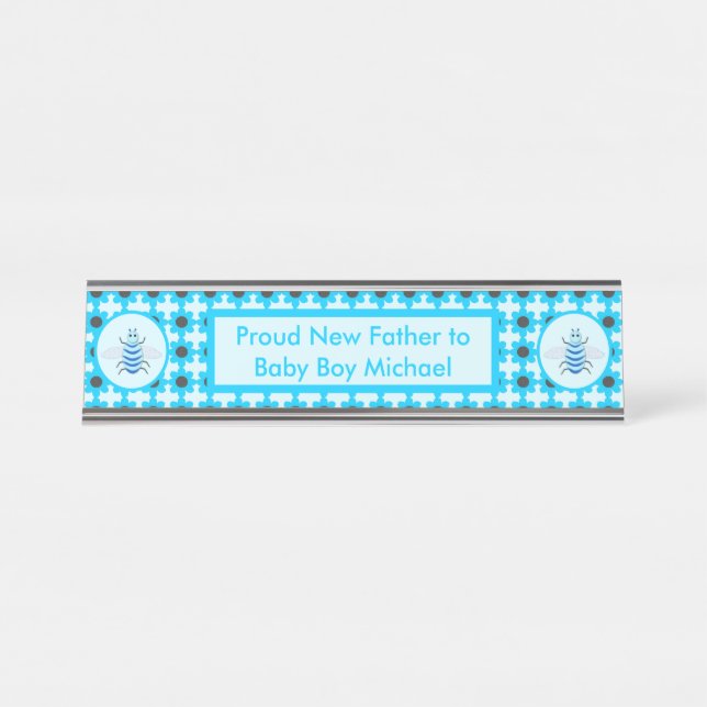 Placa De Mesa Cute Blue Baby Boy Personalizado (Frente)