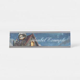 Placa De Mesa Cute Skull Biker Passeio ao Luar pelo Deserto