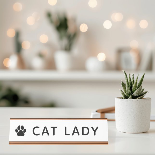 Placa De Mesa Dama do Gato Pegada Moderna Branca (Criador carregado)