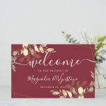 Placa de Mesa de Boas-vindas Dourada Eucalyptus Re<br><div class="desc">Esta elegante placa de casamento do eucalipto faz parte de uma suíte de casamento coordenada que está disponível em nossa loja.</div>