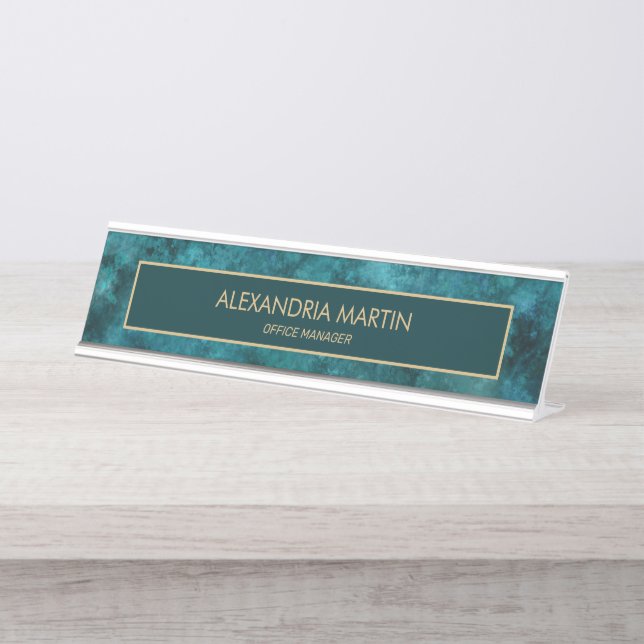 Placa de mesa de escritório em aquarela azul profi (Frente)