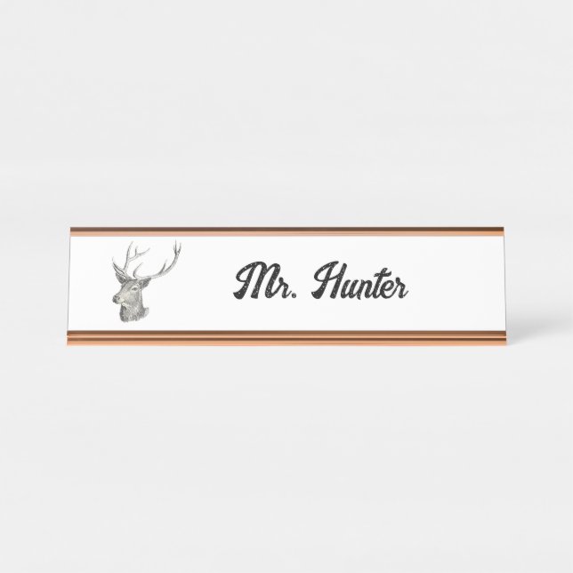 Placa De Mesa Deer Buck Head com Antlers Black and White Art (Frente)