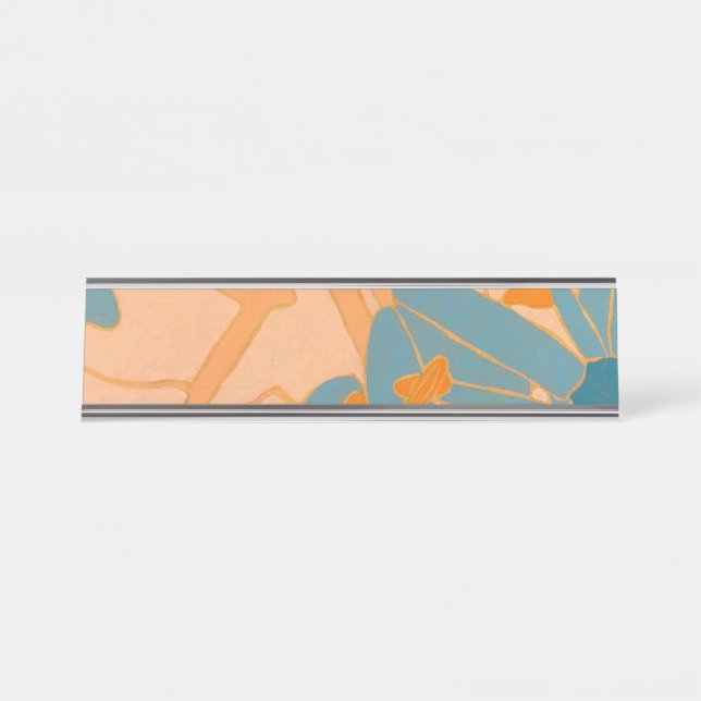 Placa De Mesa Design de Folha Contemporâneo em Pêssego (Frente)