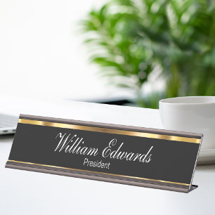 Placa De Mesa Design executivo preto Dourado luxuoso elegante
