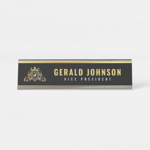 Placa De Mesa Design Inicial de Monograma Dourado Elegante