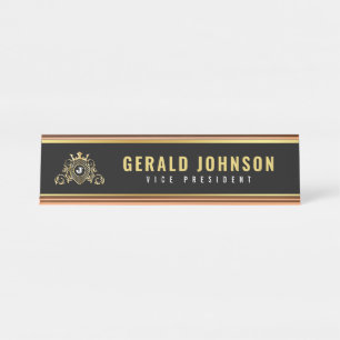Placa De Mesa Design Inicial de Monograma Dourado Elegante