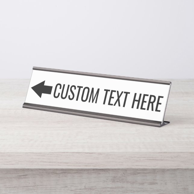 Placa De Mesa Direção da Seta com Texto Personalizado - apontand (Frente)