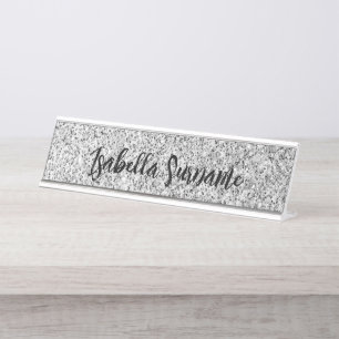 Placa De Mesa Disparos luminosos da cinza prateada Nome personal