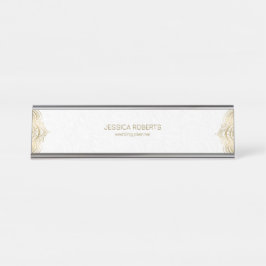 Placa De Mesa Dourada estrutura de mandala floral com fundo bran