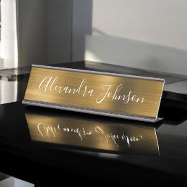 Placa De Mesa Dourada Folha Metálica Moderna Empresa Elegante