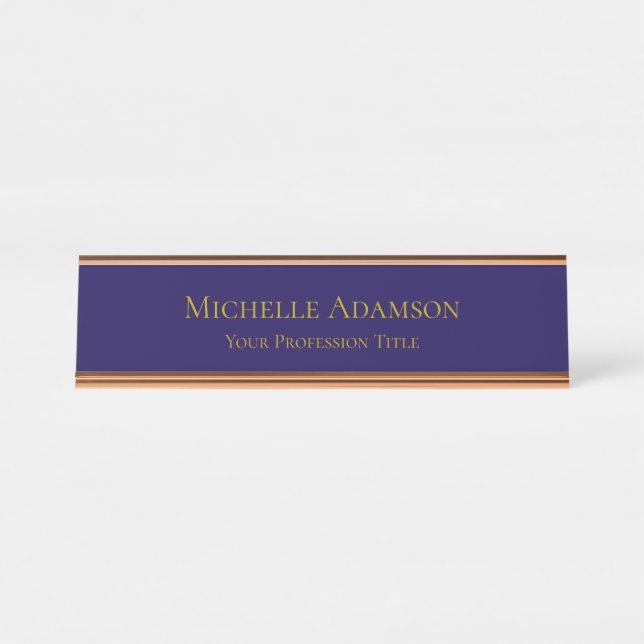 Placa De Mesa Dourado e escuro Cor Azul Simples Moderno (Frente)