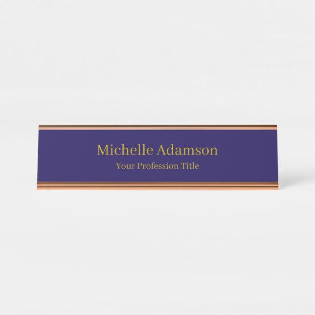 Placa De Mesa Dourado e escuro Cor Azul Simples Moderno (Frente)