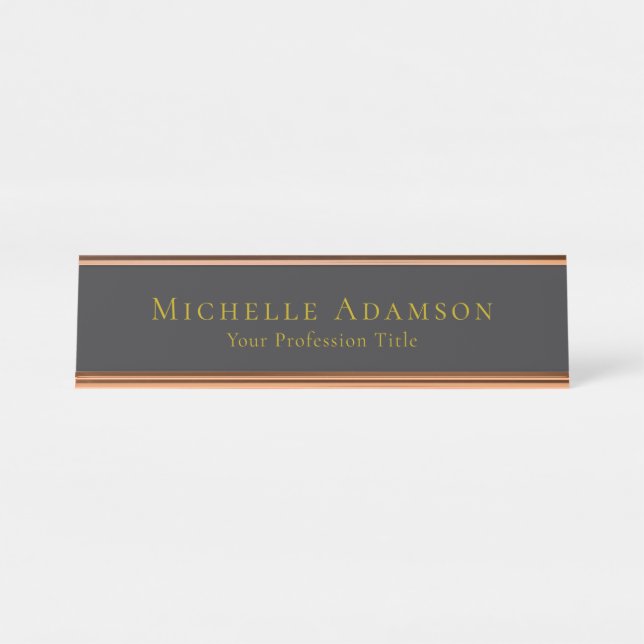 Placa De Mesa Dourado & Preto Fosco Profissional Simples Moderno (Frente)