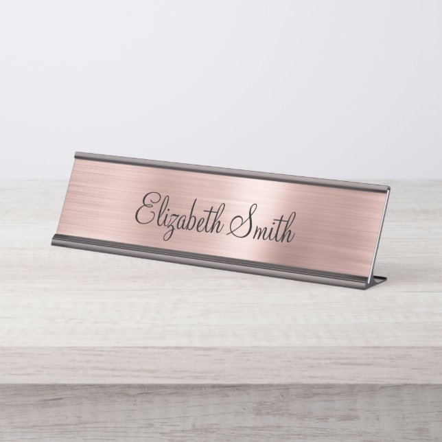 Placa De Mesa Dourado Rosa Metálico Feminino (Frente)