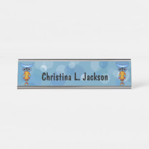 Placa De Mesa Duas Corujas Brancas Coloridas Penas Azuis