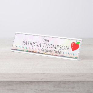 Placa De Mesa Educador de Professores da Coração Apple Crayon Sc
