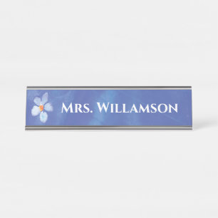 Placa De Mesa Educador de Professores Monograma de Flor Azul Aqu