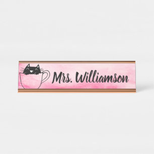 Placa De Mesa Educador Professor Gato Preto Gatinho Mesa Nome Ro