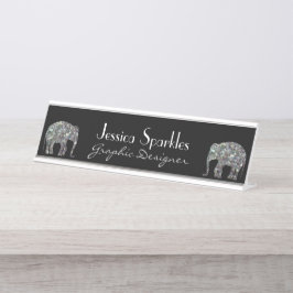 Placa De Mesa Elefante brilhante de mosaico prateado cintilante