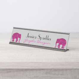 Placa De Mesa Elefante rosa quente brilhante Nome personalizado 