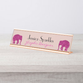 Placa De Mesa Elefante rosa quente brilhante Nome personalizado 