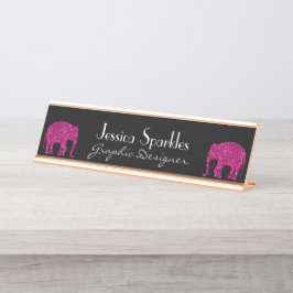Placa De Mesa Elefante rosa quente brilhante Nome personalizado 